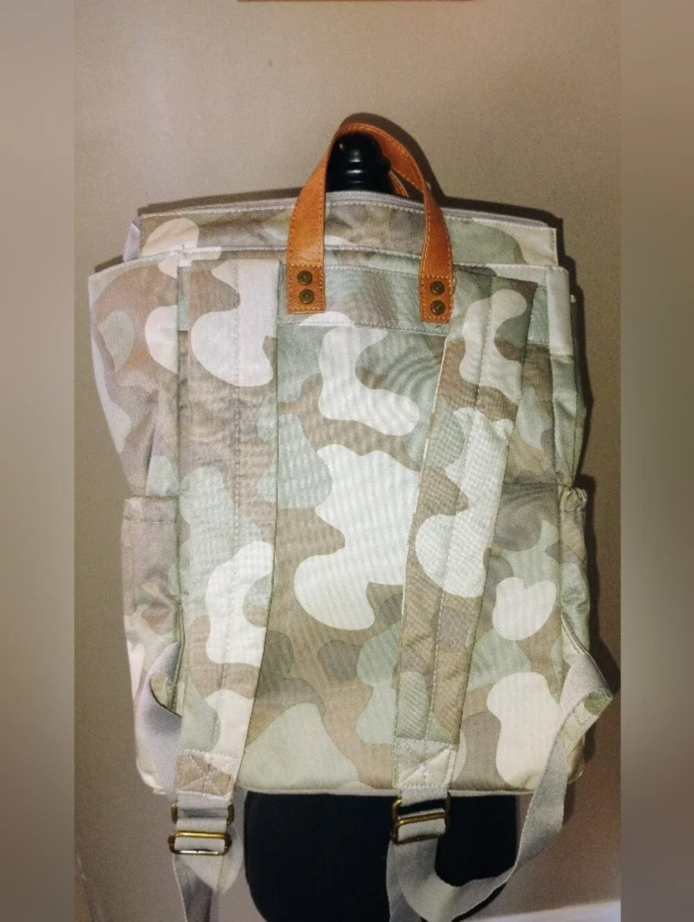 Thirty-one  journey Camouflage Canvas Backpack with Tan Leather Handles